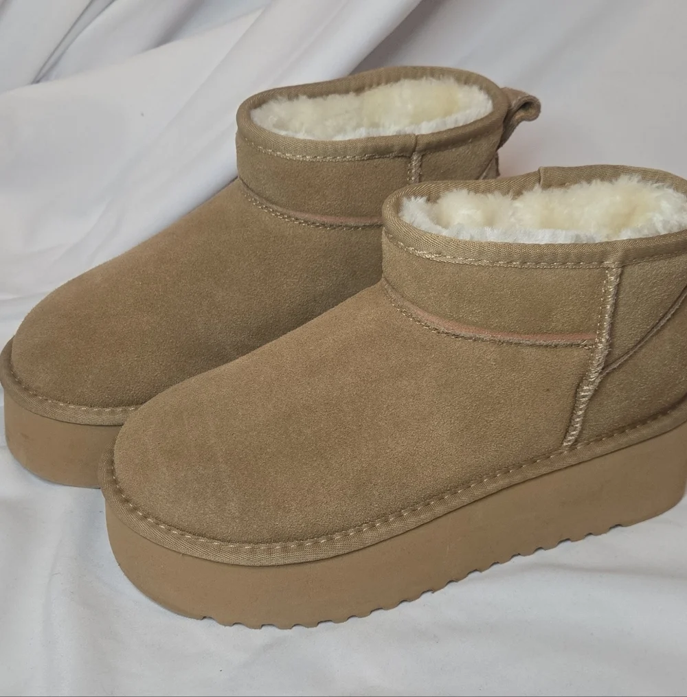 Project Cloud Huggy Leather Suede Women's Tan Platform Ankle Boots